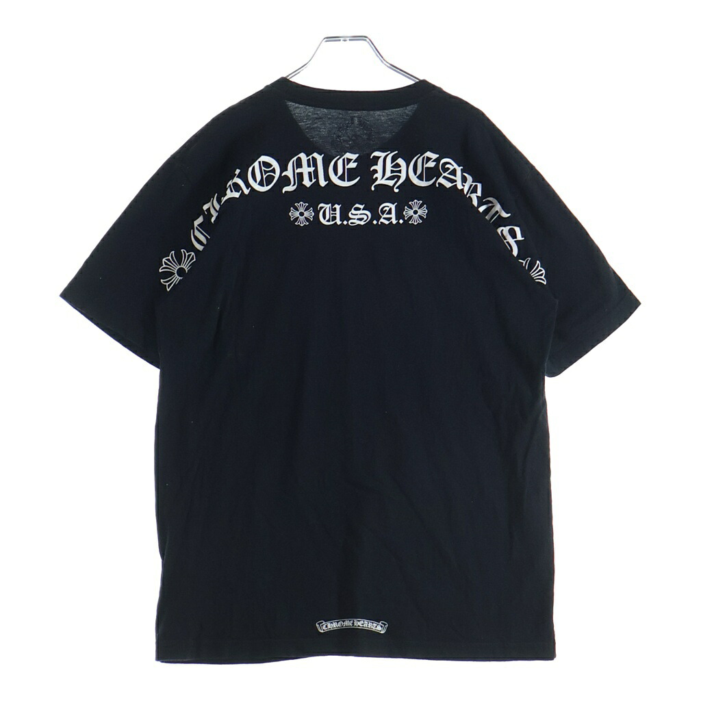 CHROME HEARTS(クロムハーツ) 大きさ:L BACK ARCH USA LOGO TEE バックアーチロゴプリント 労働者の一団のど首半袖ティーシャツ カットソー 黒いこと【中古】【度合いB】【色つや黒いこと】【取りまわしバス発着場BRING仙台店】