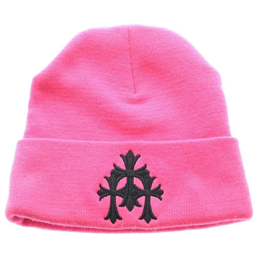 CHROME HEARTS(クロムハーツ) 大いさ:os Cemetery Cross Beanie Neon Pink セメタリークロスパッチ ビーニー 編み物帽 サクラ色【中古】【座標軸B】【色合いサクラ色】【取りまわしバス発着場OneStyle新宿店】