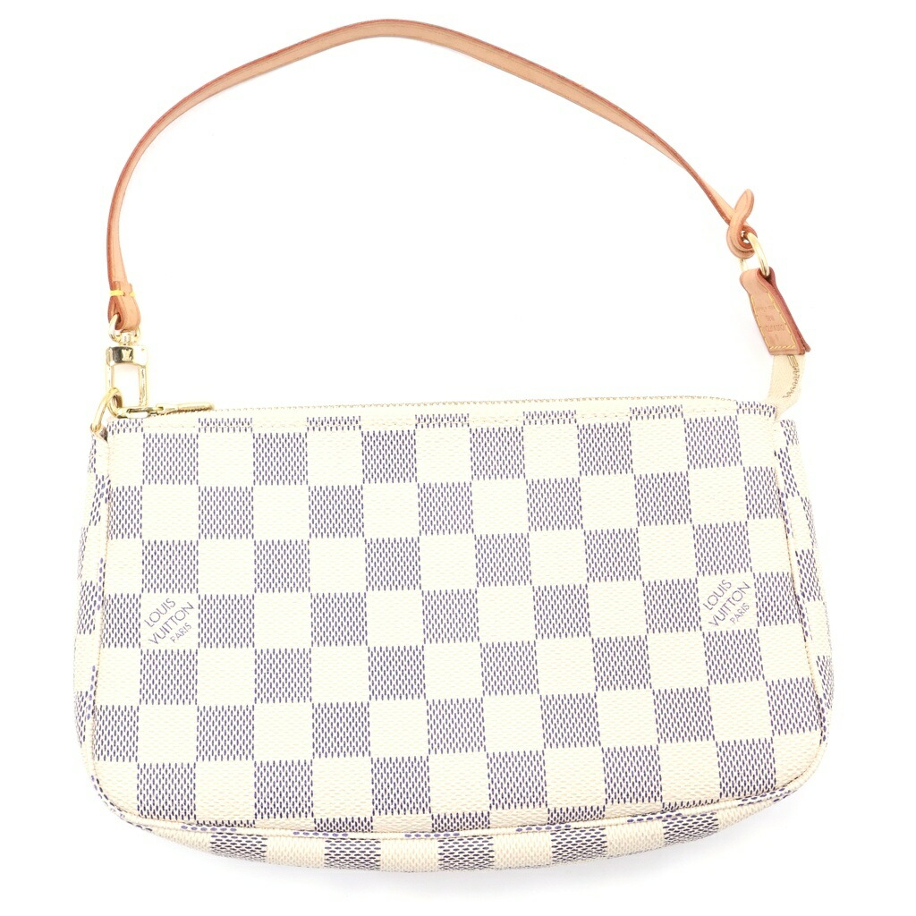 LOUIS VUITTON(ルイヴィトン) ダミエアズール ポシェット アクセソワール ハンドバッグ 白いこと×赤銅色 PVC×なめし革 N51986 ゴールド金具【中古】【度合いB】【色つや白いこと】【取りまわしバス発着場原宿】