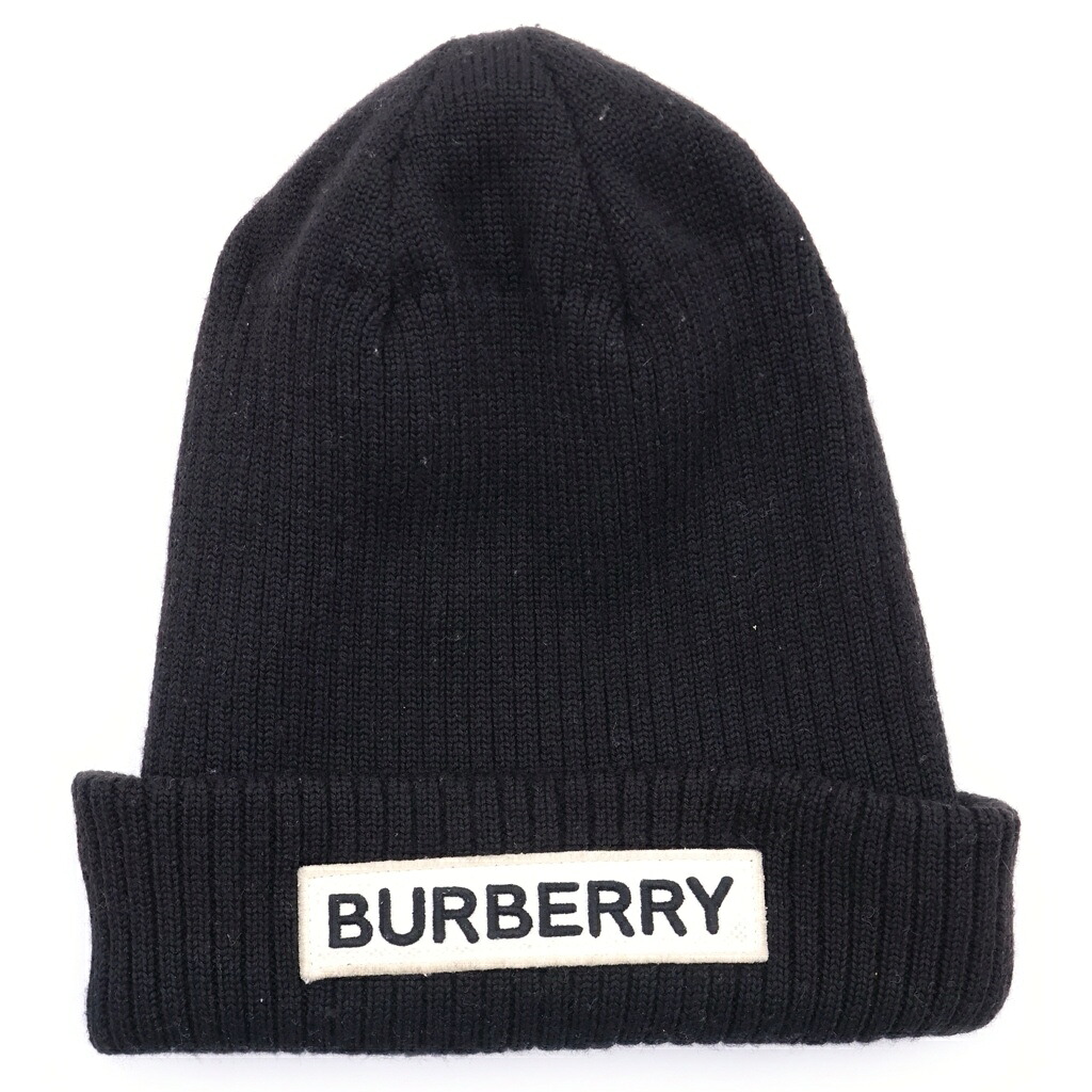 BURBERRY(バーバリー) 大きさ:L 紋章ロゴタイプ 羊毛 編み物旗がしら ビーニー 鳥打ち帽 黒いこと 8014361【中古】【度合いB】【色つや黒いこと】【取りまわしバス発着場BRING福岡天神店】