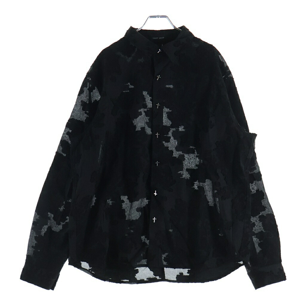 LAST NEST(挙げ句の果て ネスト) 大きさ:XL Black Flowers L/S Shirt 御花総柄刺しゅう クロスボダン 長袖プルオーバー 黒いこと【中古】【度合いB】【色つや黒いこと】【取りまわしバス発着場BRING THRIFT CLOSET 幕張店】
