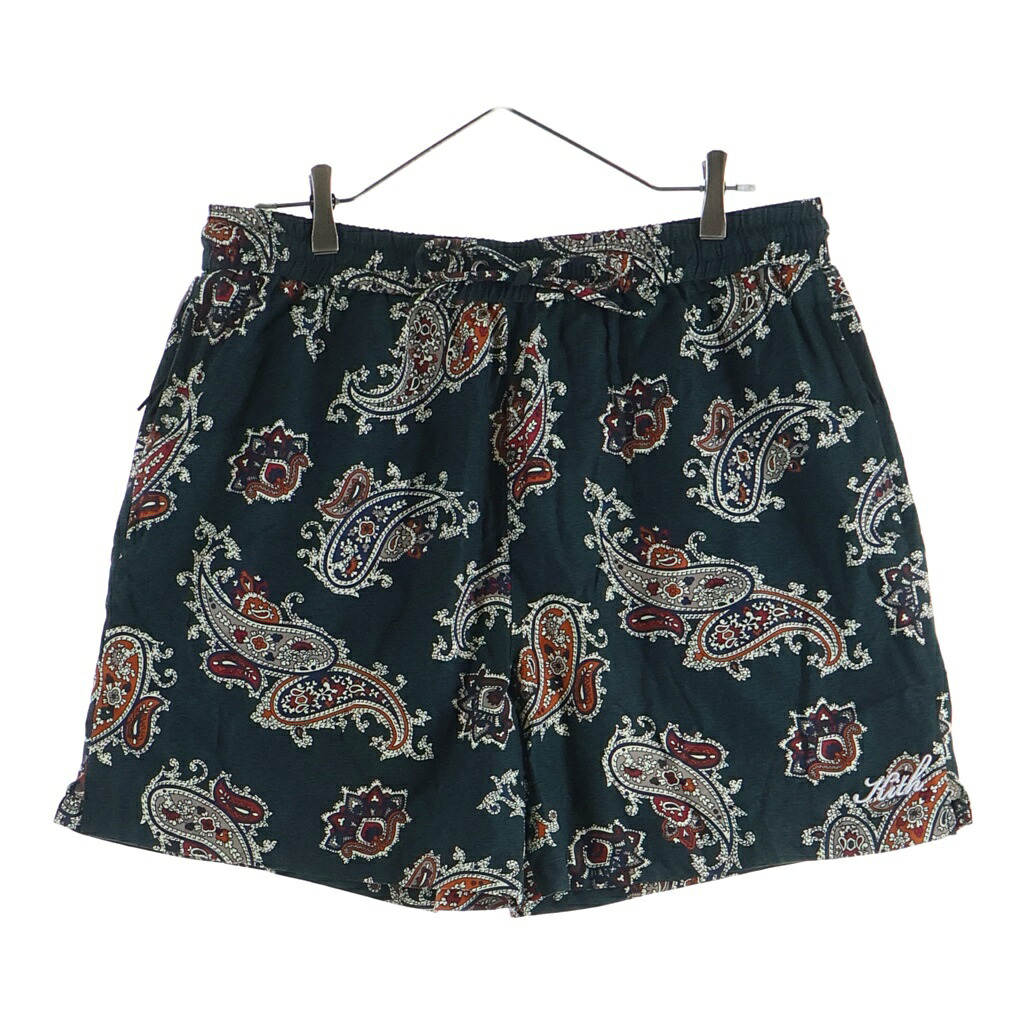 KITH(口付け) 大いさ:L 21SS Silk Cotton Printed Active Shorts ペイズリー柄 絹地さる股引き 二分の一ズボン下 緑であること 21-032-060-0012-2-0【中古】【座標軸A】【色合い緑であること】【取りまわしバス発着場BRING THRIFT CLOSET あべの店】