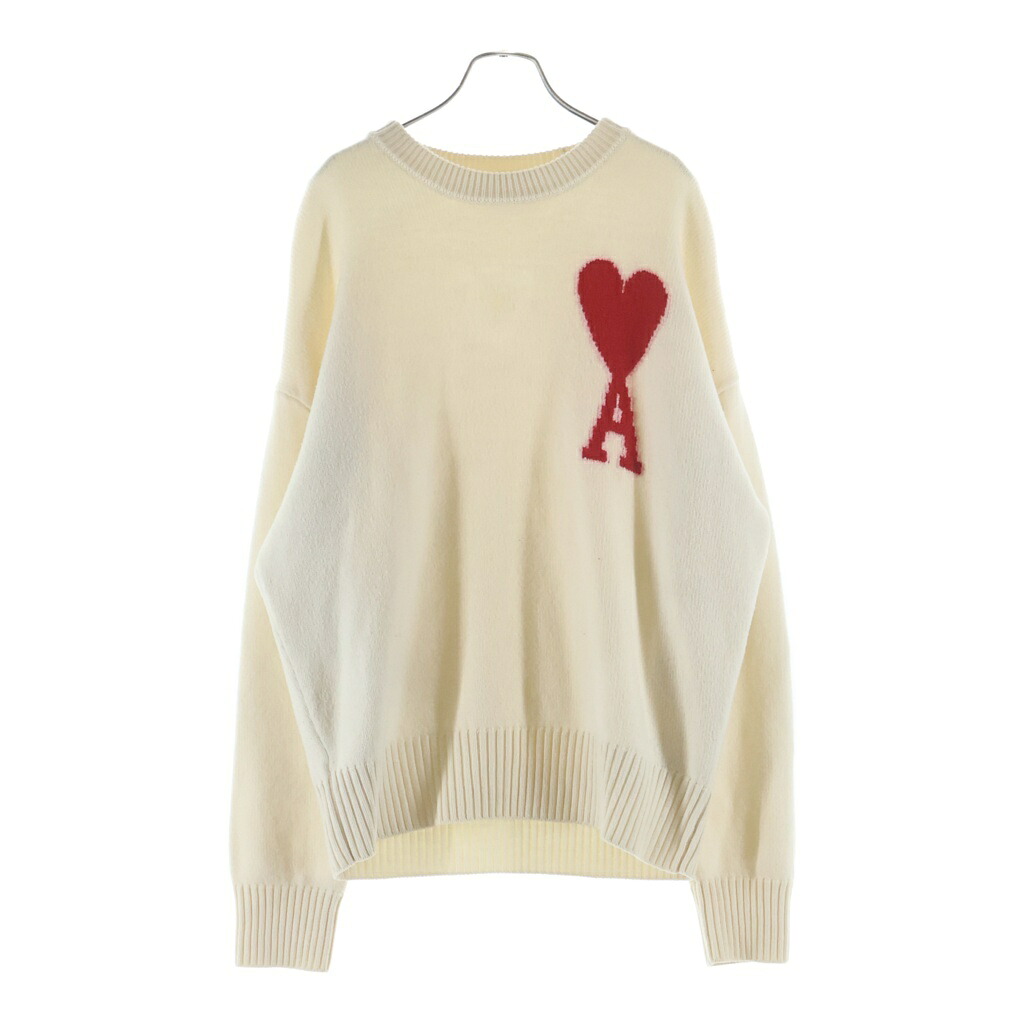 ami paris(意中の女パリス) 大きさ:S AMI DE COEUR CREW NECK SWEATER 意中の女 ドゥ 冷やりとした 労働者の一団のど首 編み物 プルオーバー 象牙色 UKS002.018【中古】【度合いB】【色つやベージュ】【取りまわしバス発着場BRING福岡天神店】