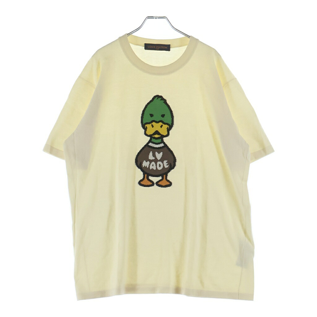 LOUIS VUITTON(ルイヴィトン) 大きさ:XL 22SS×NIGO LV MADE Intarsia Duck Knit Tee ニゴー LVお手伝いさん 合鴨刺しゅう インタルシアジャカードニット半袖プルオーバー象牙色 RM221M F96 HMN04W【中古】【度合いB】【色つやベージュ】【取りまわしバス発着場BRING福岡天神店】
