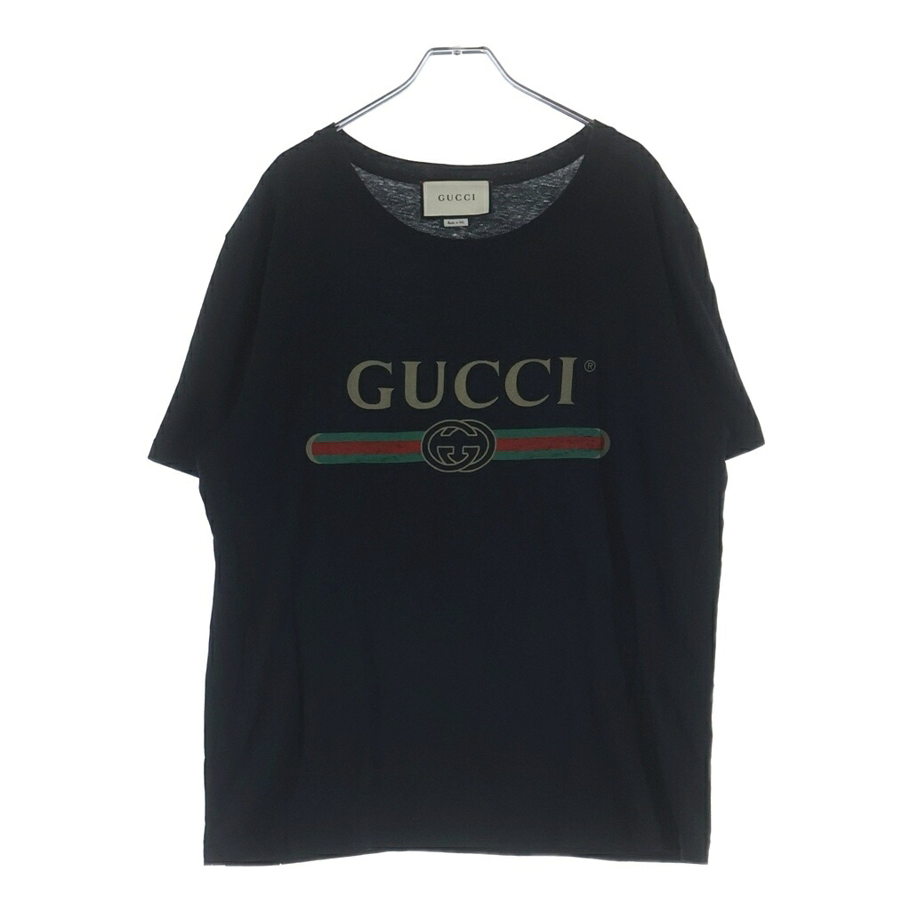 GUCCI(グッチ) 大きさ:M ロゴタイプ刷り上げる 労働者の一団のど首半袖ティーシャツカットソー 黒いこと 4401013-X3F05【中古】【度合いB】【色つや黒いこと】【取りまわしバス発着場BRING福岡天神店】