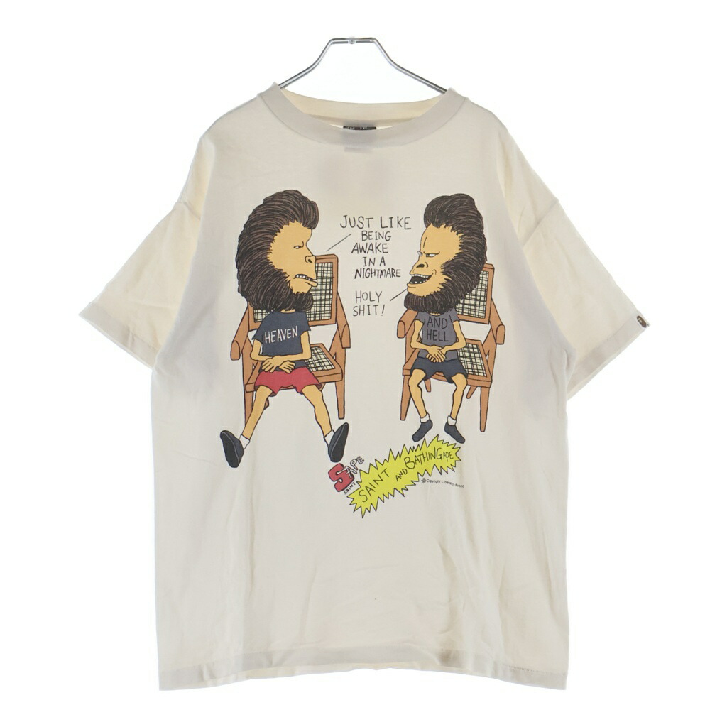 SAINT MICHAEL(セントマイケル) 大いさ:M 23SS ×A BATHING APE AP-SS TEE/HVN \u0026 HELL アベイシングエイプ 向こう正面刷り上げる 労働者の一団のど首半袖ティーシャツ カットソー 白いこと SM-S23-0000-110【中古】【座標軸B】【色合い白いこと】【取りまわしバス発着場BRING福岡天神店】