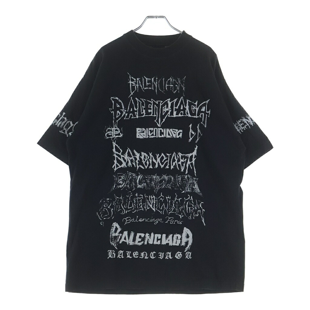 BALENCIAGA(バレンシアガ) 大きさ:S 24SS DIY METAL TEE 金属元素刷り上げる 労働者の一団のど首半袖カットソーティーシャツ 黒いこと 641675 TPV03【中古】【度合いA】【色つや黒いこと】【取りまわしバス発着場新宿】