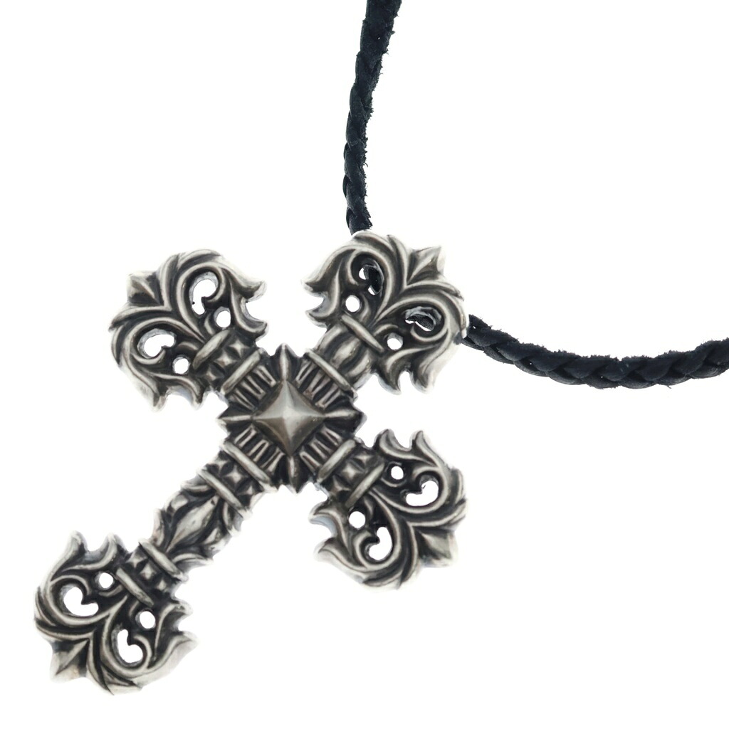 CHROME HEARTS(クロムハーツ) FILIG/CROSS S LB フィリグリークロス スモール レザーブレイドネックレス しろがね色【中古】【座標軸B】【色合いしろがね色】【取りまわしバス発着場OneStyle新宿店】