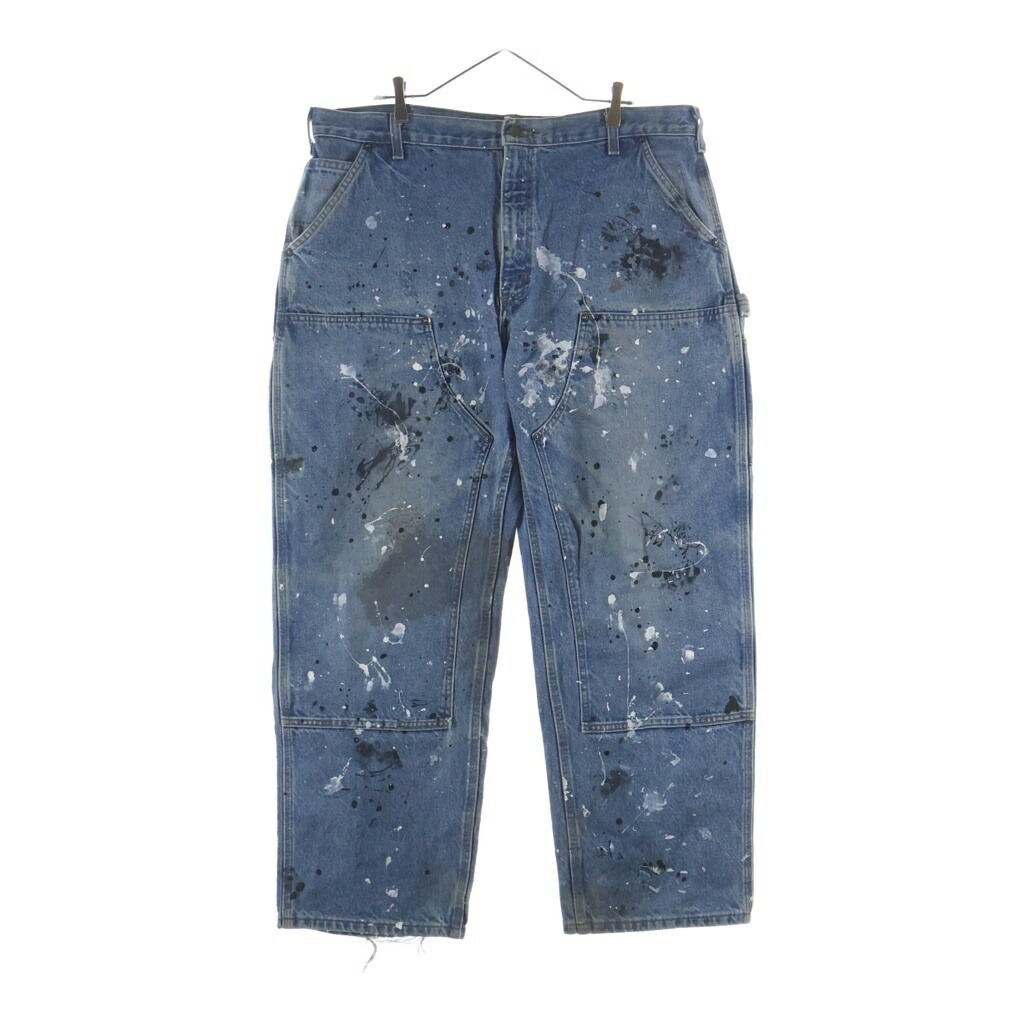 CARHARTT(鉄道車両ハート型) 大きさ:40×30 Double Knee Denim Work Pants ダブルニー ジップフライ ペインテッド ジーンズズボン下 インディゴ【中古】【座標軸B】【色合い青色】【取りまわしバス発着場BRING京都河原町店】