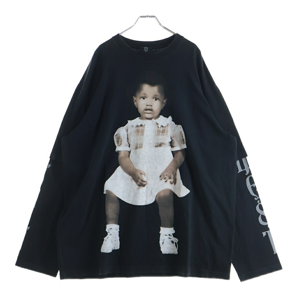 NO BRAND(否ブランド名) 大きさ:M KANYE WEST DONDA 2 Layer L/S T-shirt 向こう正面刷り上げる 労働者の一団のど首長袖花の冠ydプルオーバーカットソー 黒いこと【中古】【座標軸A】【色合い黒いこと】【取りまわしバス発着場BRING京都河原町店】