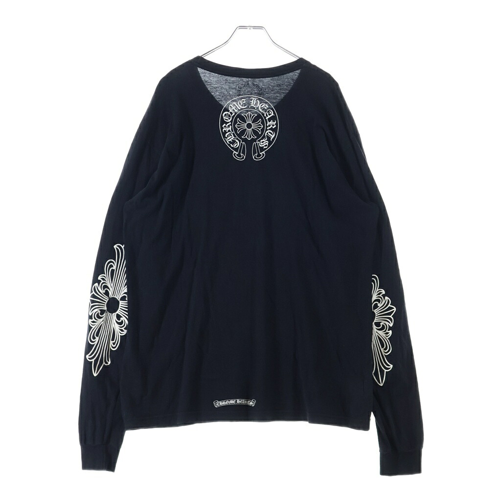 CHROME HEARTS(クロムハーツ) 大きさ:XL NECK LOGO L/S TEE のど首ロゴタイプ アームフローラル 労働者の一団のど首 カットソー 長袖プルオーバー 黒いこと【中古】【座標軸B】【色合い黒いこと】【取りまわしバス発着場渋谷】