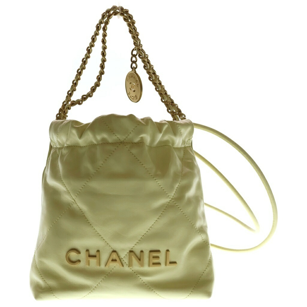 CHANEL(シャネル) シャネル22 ミニ御徒面子 合切袋御徒面子 ショルダーバッグ 点火装置黄色 カーフレザー AS3980 ゴールド金具【中古】【座標軸A】【色合い黄色】【取りまわしバス発着場BRING：RED新宿東口店】
