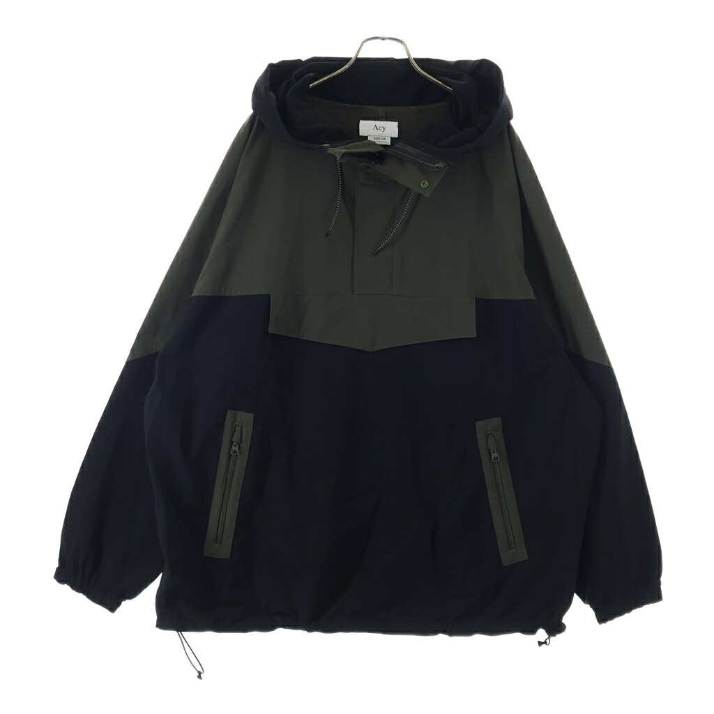 NO BRAND(否ブランド名) 大きさ:4 ACY エイシー 23AW NYLON ANORAK ナイロンパーカ プルオーバーフーデッドジャケット カーキ/黒いこと ACY-23AW-002【中古】【座標軸B】【色合い緑であること】【取りまわしバス発着場BRING横浜ビブレ店】