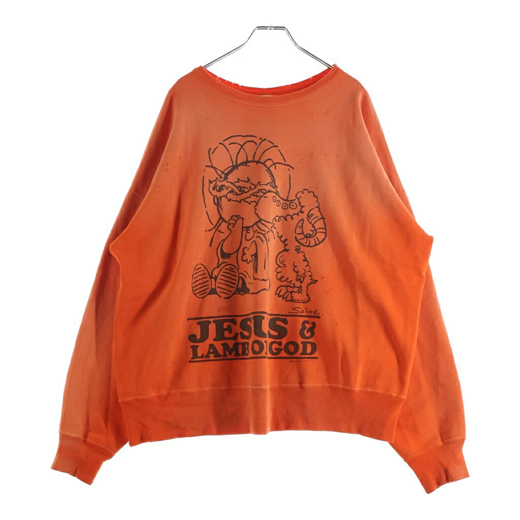 SAINT MICHAEL(セントマイケル) 大きさ:XL 24SS CRW SWEAT/JS \u0026 LMB ヴィンテージ産業 両面刷り上げる 長袖クルーネックスウェットトレーナー オレンジ色 SM-YS8-0000-028【中古】【座標軸B】【色合いオレンジ色】【取りまわしバス発着場BRING亜米利加村店】
