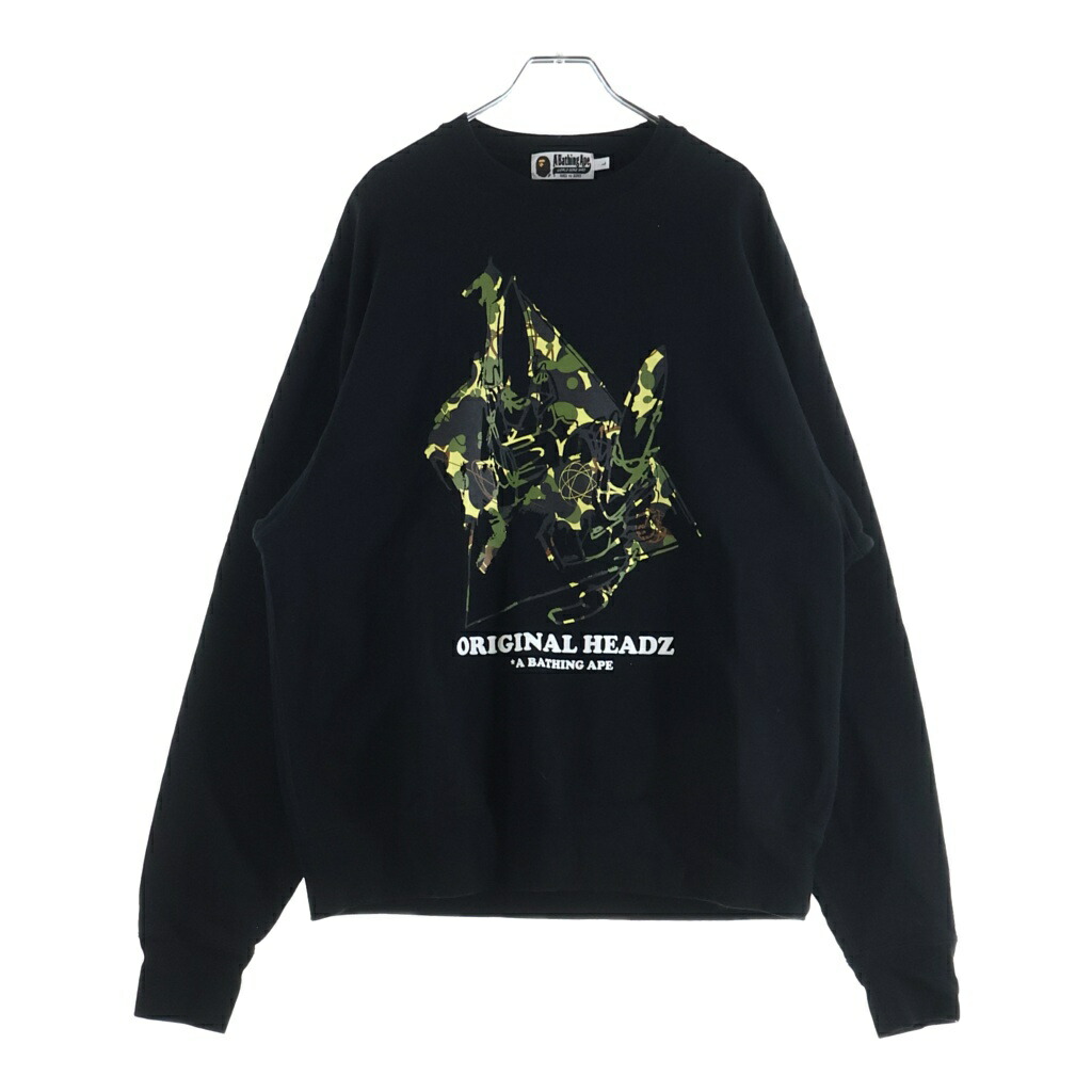 A BATHING APE(アベイシングエイプ) 大きさ:L ×FUTURA ORIGIBAL HEADZ CREWNECK フューチュラ オリジナルヘッズ 家鴨柄 クルーネックスウェットトレーナー 黒いこと 001SWH231902X【中古】【座標軸B】【色合い黒いこと】【取りまわしバス発着場原宿】