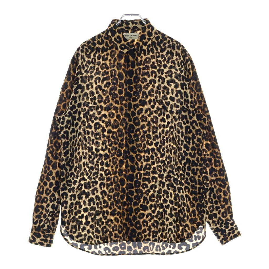 SAINT LAURENT PARIS(サンローランパリ) 大きさ:39 レオパード総柄 絹地 長袖プルオーバー 赤銅色 564172 Y2B09【中古】【座標軸A】【色合い赤銅色】【取りまわしバス発着場新宿】