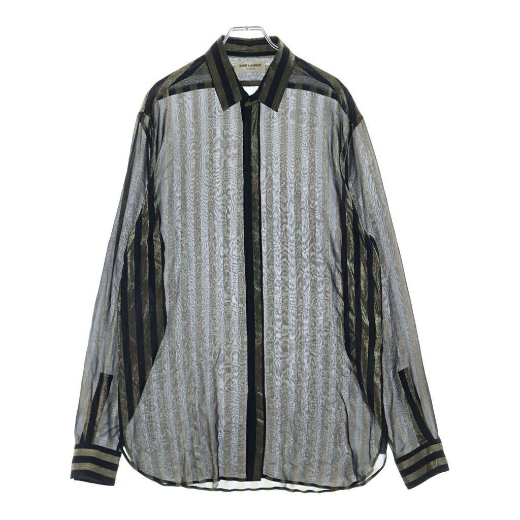 SAINT LAURENT PARIS(サンローランパリ) 大きさ:39 縞模様 絹地長袖プルオーバー 黒いこと 564172 Y006H【中古】【座標軸A】【色合い黒いこと】【取りまわしバス発着場新宿】