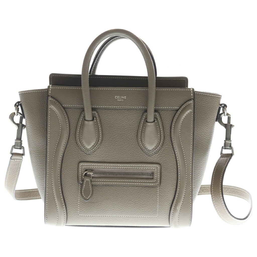 CELINE(セリーヌ) ラゲージ ナノ 2WAY御徒面子 ハンドバック ショルダーバッグ グレージュ なめし革 しろがね色金具【中古】【座標軸B】【色合いベージュ】【取りまわしバス発着場BRING心斎橋店】
