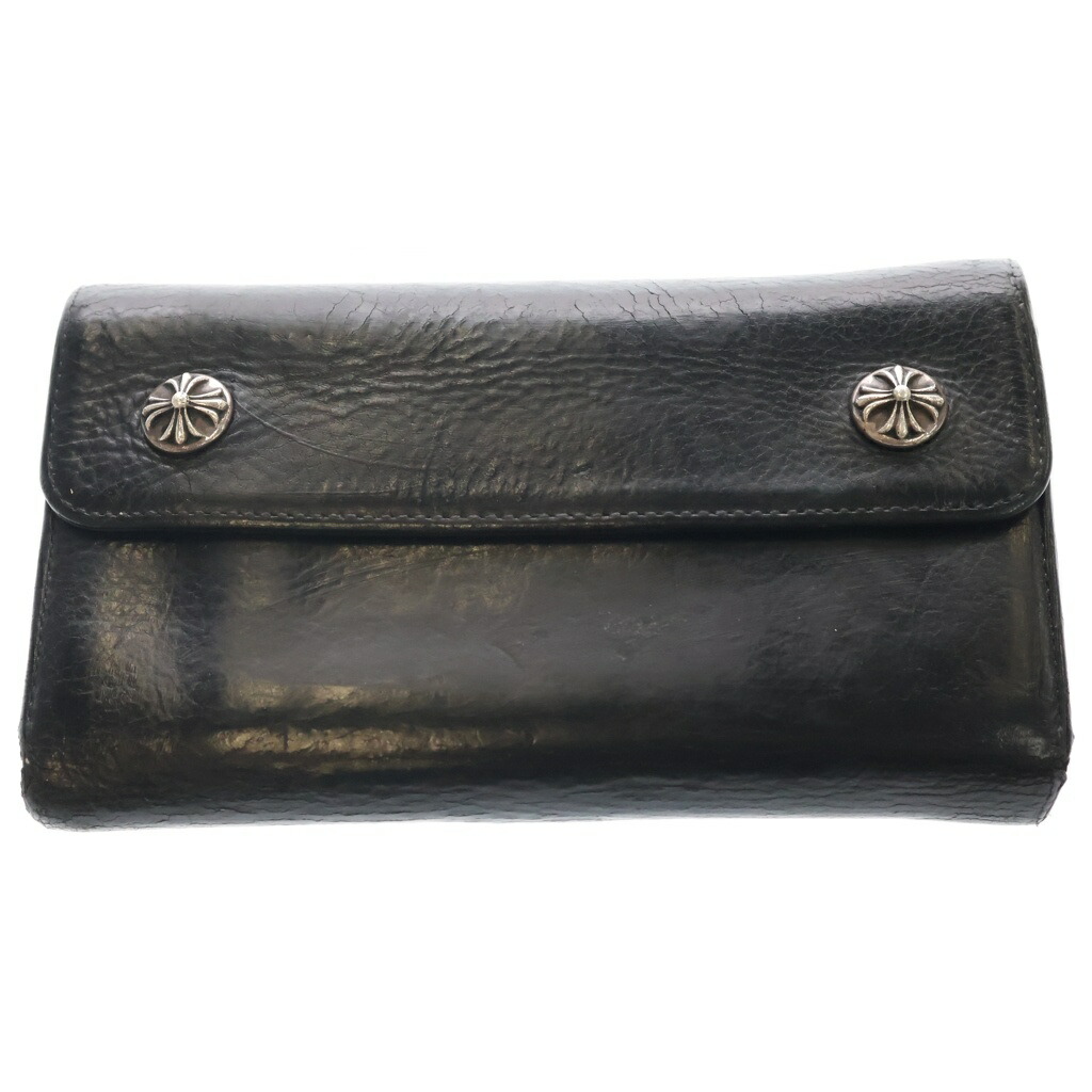 CHROME HEARTS(クロムハーツ) WAVE 縮くれる レザーウォレット 札入れ 黒いこと【中古】【座標軸B】【色合い黒いこと】【取りまわしバス発着場BRING廟堂店】