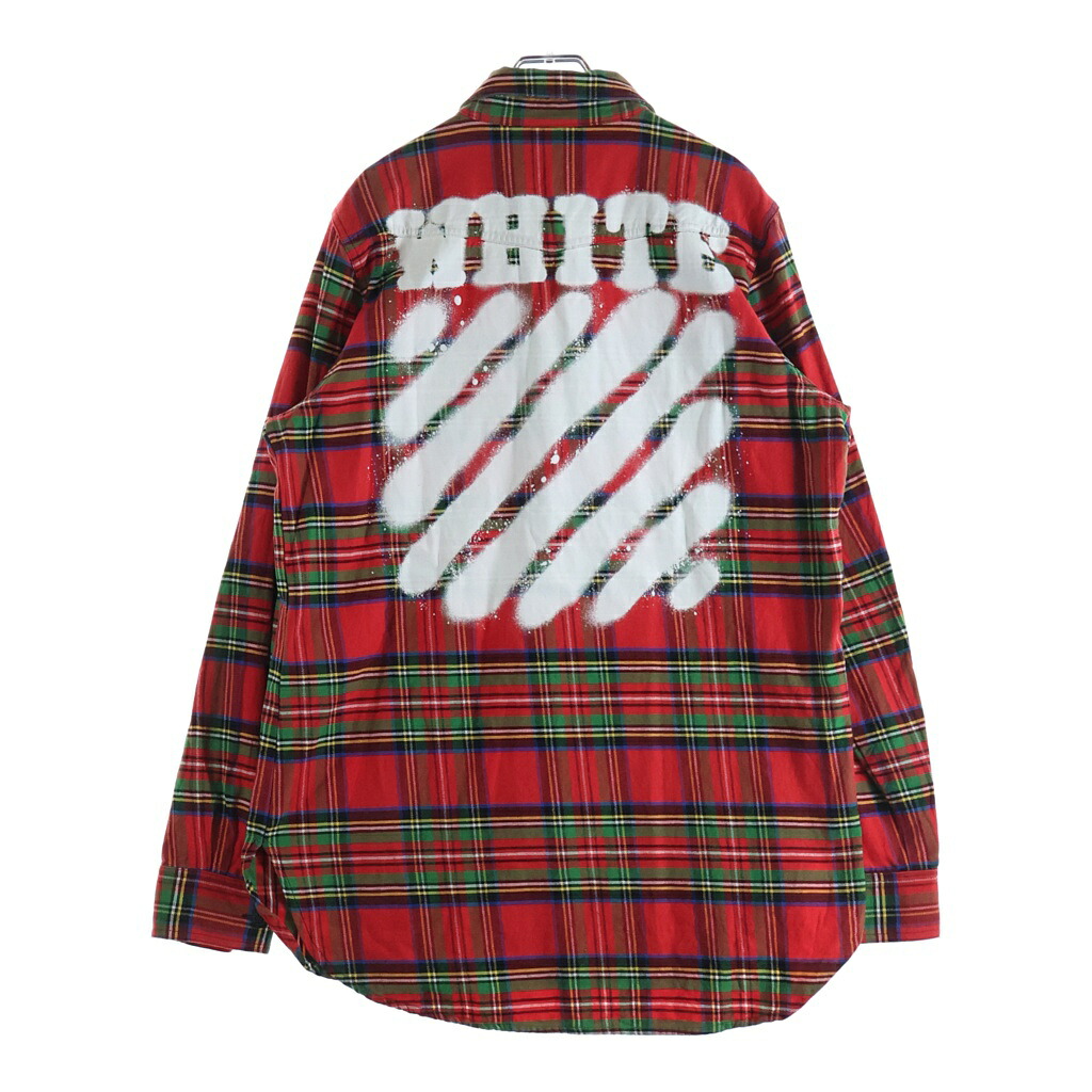 OFF-WHITE(象牙色) 大きさ:S 17SS DIAG SPRAY CHECK SHIRT ダイアグナル 吹きつける刷り上げる 読み合わせる 長袖プルオーバー 赤いこと【中古】【座標軸B】【色合い赤いこと】【取りまわしバス発着場BRING福岡天神店】