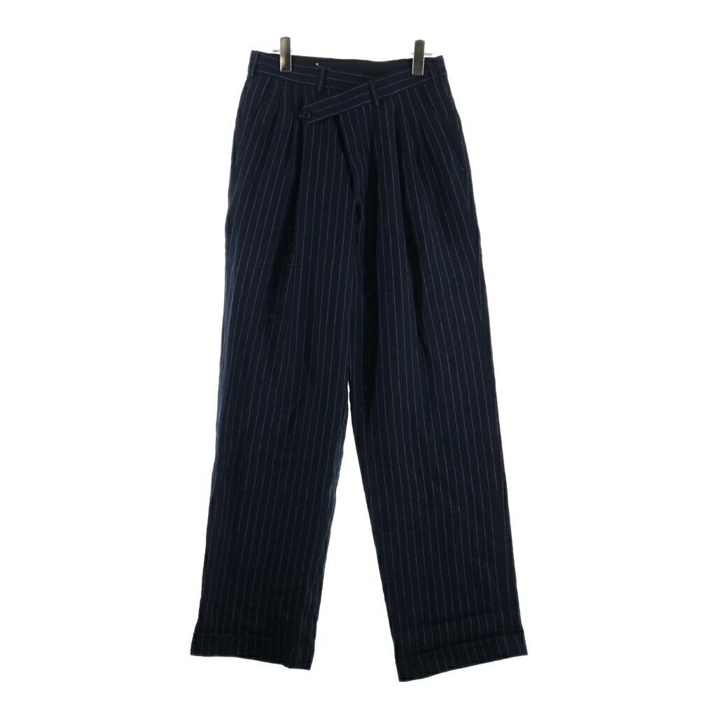 R13(アールサーティーン) 大きさ:24 25AW TRIPLE PLEAT CROSSOVER TROUSER 3タック クロスオーバー 縞模様柄 スラックスズボン下 レディース 黒いこと R13W7516-R513A【中古】【座標軸B】【色つや黒いこと】【オンライン押さえる商いもの】
