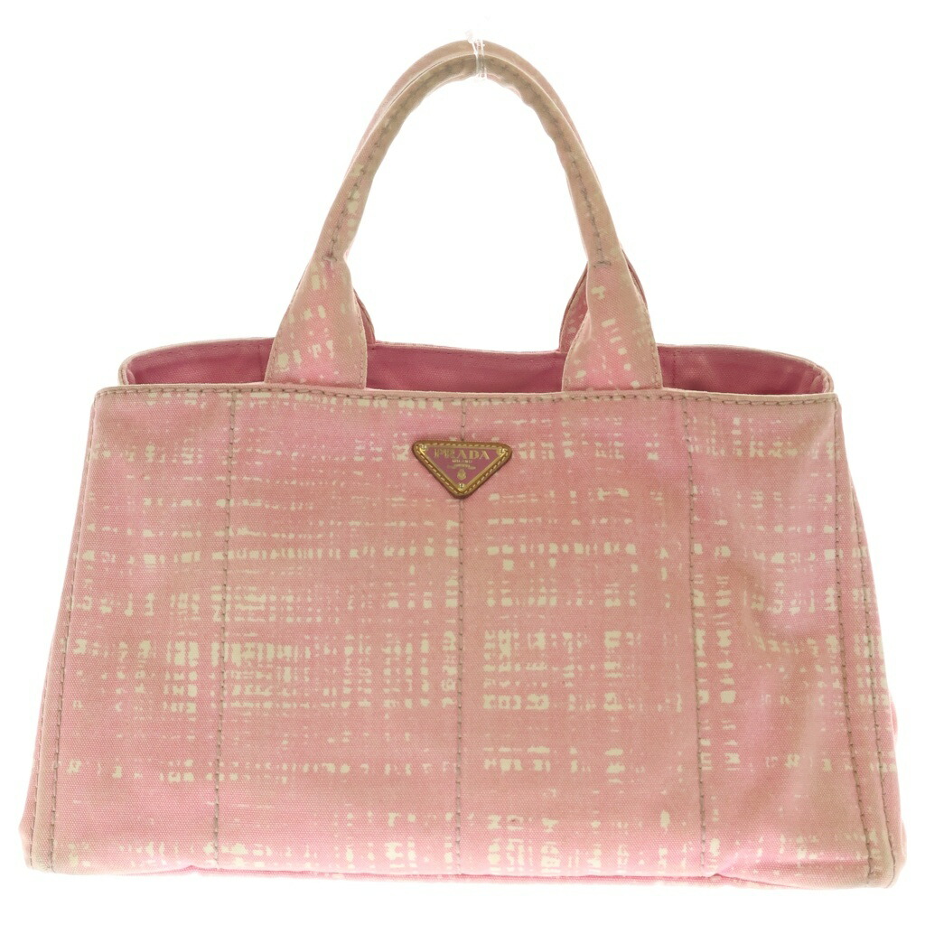 PRADA(プラダ) Canapa カナパ ３角形ロゴタイプ 帆布ハンドバック トートバッグ サクラ色 B1877B【中古】【座標軸B】【色合いサクラ色】【取りまわしバス発着場BRING心斎橋店】