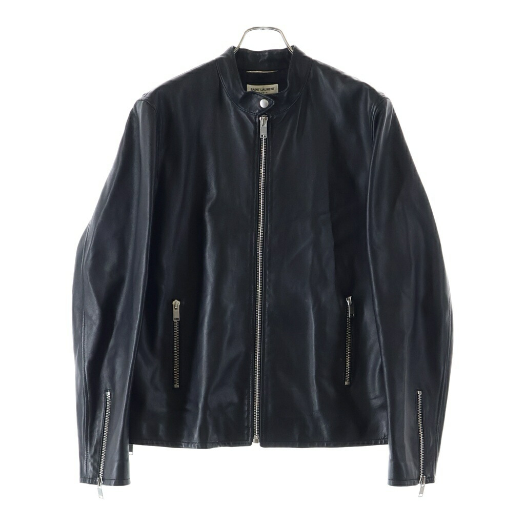 SAINT LAURENT PARIS(サンローランパリ) 大きさ:56 キースレーサー 子ヒツジ素はだ なめし革 ジップアップ シングルライダース 上衣 黒いこと 362239【中古】【座標軸A】【色合い黒いこと】【取りまわしバス発着場新宿】