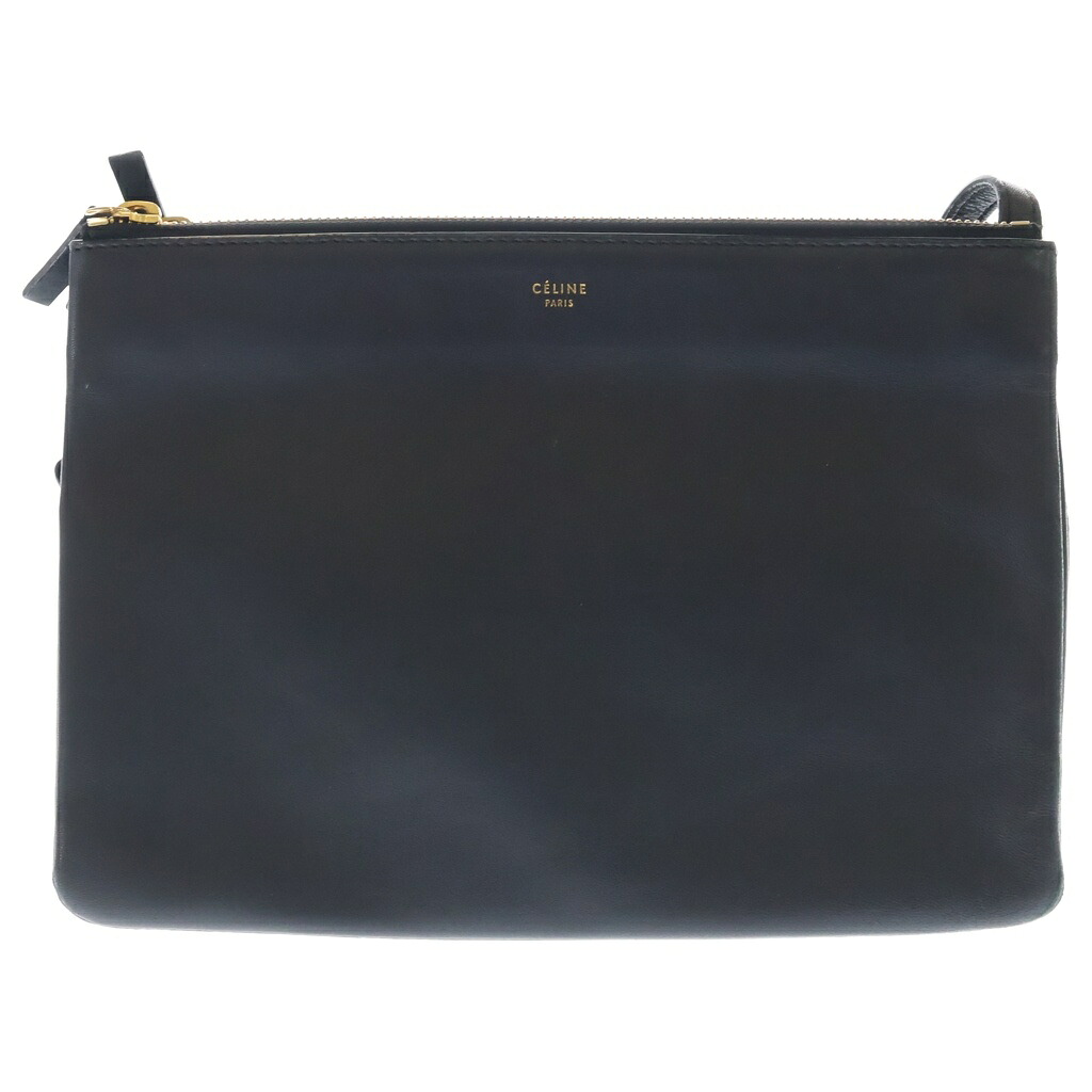 CELINE(セリーヌ) 3重協奏曲 ラージ ショルダーバッグ 黒いこと なめし革 ゴールド金具【中古】【座標軸B】【色合い黒いこと】【取りまわしバス発着場BRING札幌店】