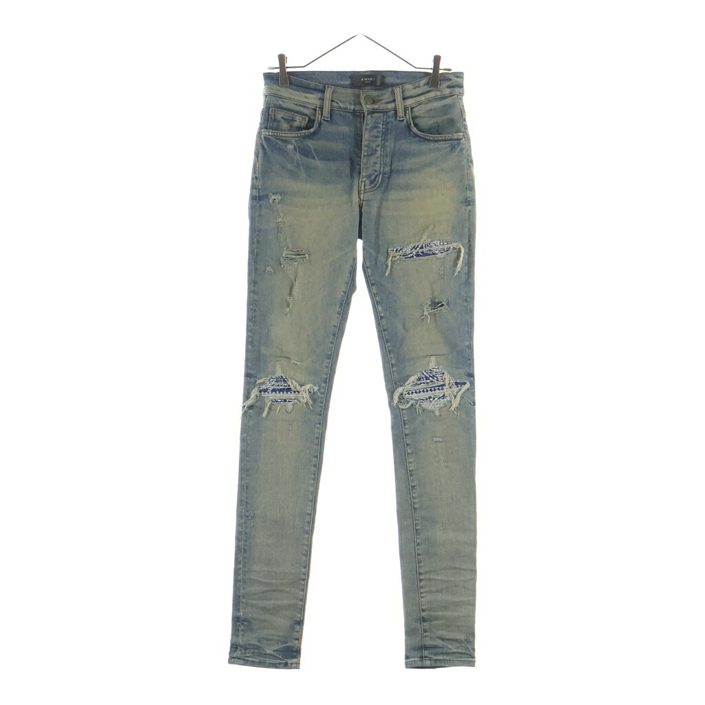 AMIRI(アミリ) 大きさ:28 Bandana Patch Jeans バンダナパッチ ダメージスキニージーンズ ジーンズズボン下 インディゴ【中古】【座標軸B】【色合い青色】【取りまわしバス発着場BRING亜米利加村店】
