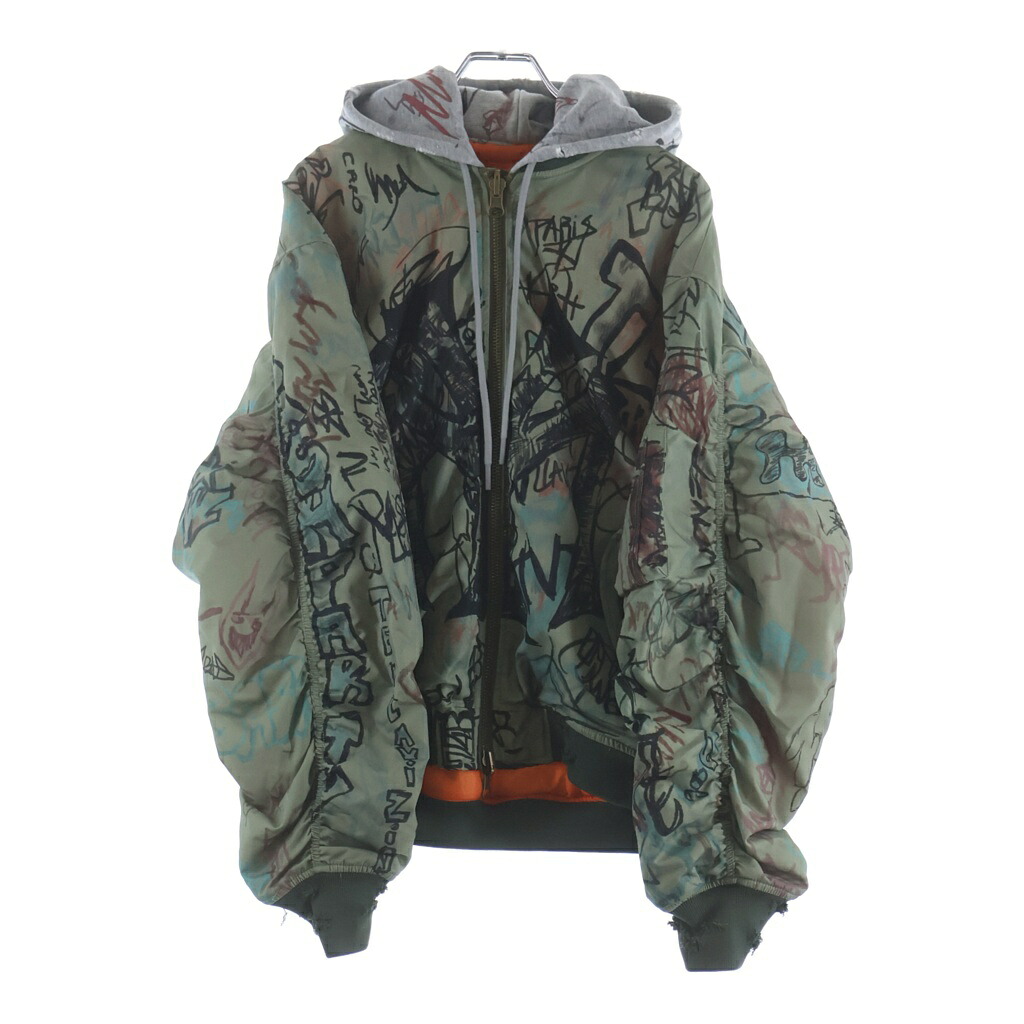 Mowalola(モワローラ) 大きさ:M 25AW GRAFFITI BOMBER JACKET グラフィック ボンバージャケット カーキ【新古品/中古】【座標軸S】【色合いカーキ】【取りまわしバス発着場BRING仙台店】