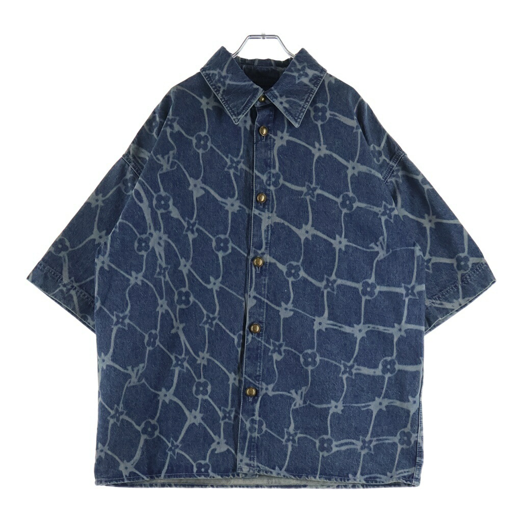 LOUIS VUITTON(ルイヴィトン) サイズ:5L MONOGRAM SHORT DENIM SHIRT RM242MM KOE HRS24W モノグラム ショートスリーブ 半袖デニムシャツ インディゴ【新古品/中古】【程度S】【カラーブルー】【取扱店舗渋谷】｜ブランド買取・販売　BRING