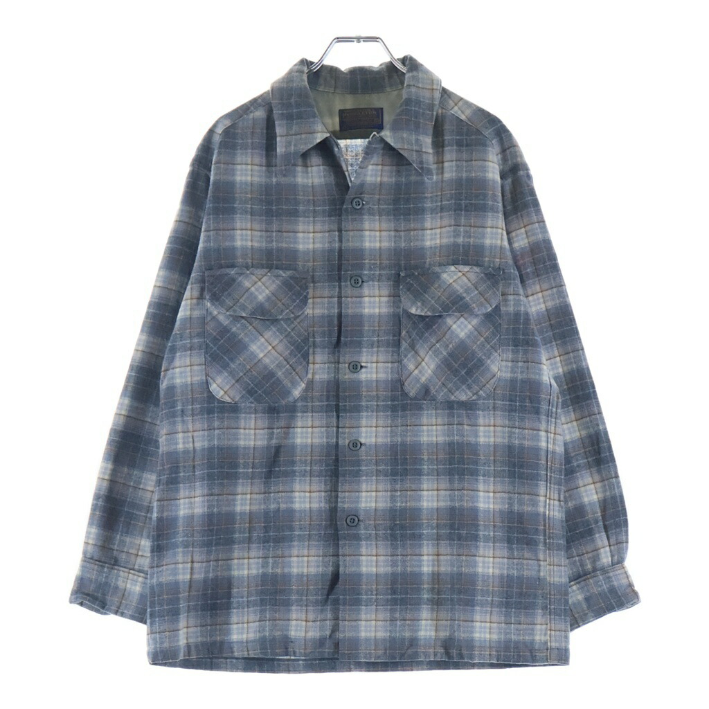 PENDLETON(ペンドルトン) サイズ:M 70S VINTAGE L/S PLAID BOARD SHIRT ヴィンテージ シャドー チェック柄 長袖ウールボードシャツ グレー/ブルー【中古】【程度B】【カラーグレー】【取扱店舗AWESOME高円寺店】｜ブランド買取・販売　BRING