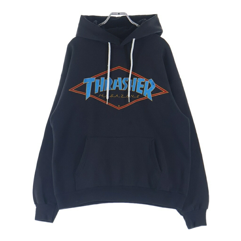 THRASHER(スラッシャー) 大きさ:L 90S PULLOVER PARKA HANES ヴィンテージ ひし形ロゴタイプ 向こう正面刷り上げる プルオーバースウェットパーカー フーディー 黒いこと【中古】【座標軸B】【色合い黒いこと】【取りまわしバス発着場AWESOME原宿店】