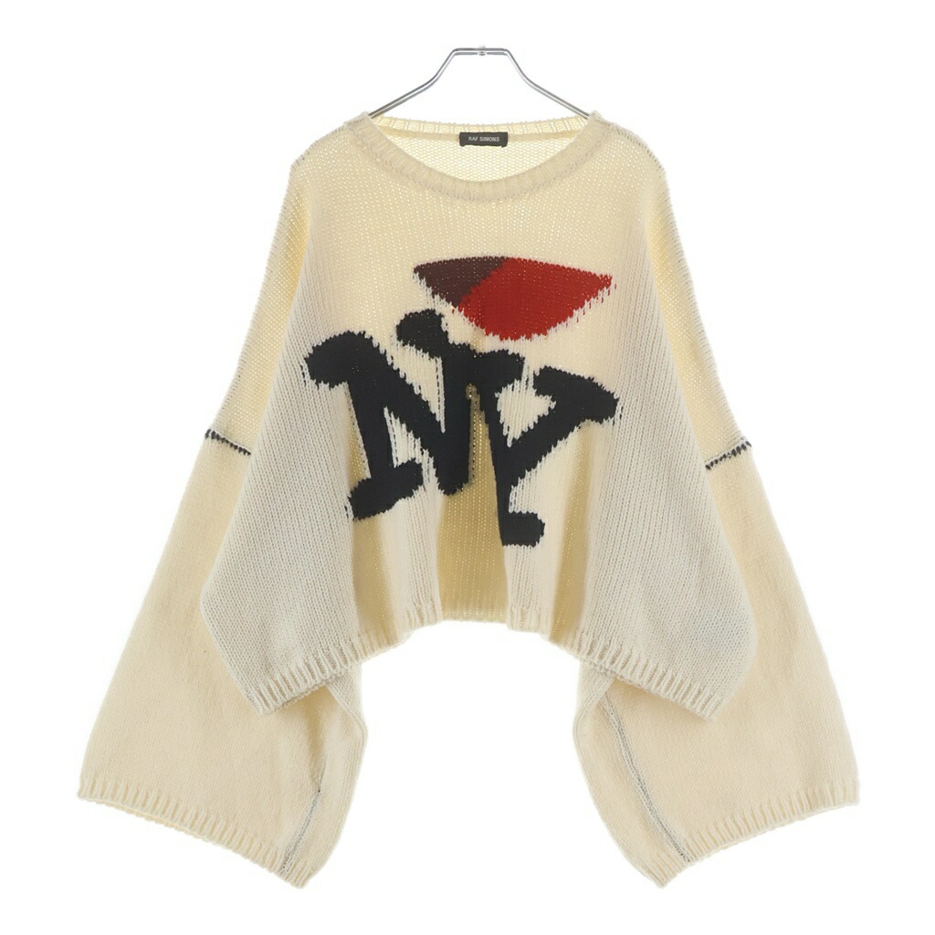 RAF SIMONS(ラフシモンズ) 大きさ:S 17AW OVERSIZED T-SHIRT WITH JACQUARD IMAGE 厚地の外套大きさ NY刺しゅう ジャかばい立て 編み物 スウェーター 白いこと RAF-172-827-50003【中古】【座標軸B】【色合い白いこと】【オンライン制限事項商いもの】