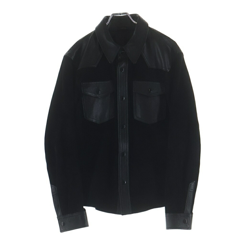 TOM FORD(トムジェラルド・r・フォード) 大きさ:50 SOFT SUEDE CONTRAST WESTERN SHIRT カーフスキン なめし革 スエードクロス 名取り草落ちこむ ウエスタン プルオーバー 上衣 黒いこと LJS006 LMS005S23【中古】【座標軸A】【色合い黒いこと】【オンライン制限事項商いもの】