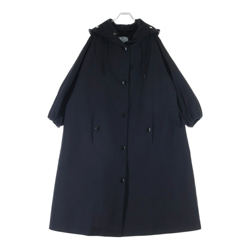 PRADA(プラダ) 大きさ:40S 21SS フーテッド ロングコートジップアップ ポリアミド 米国海軍 291951 レディース【中古】【座標軸A】【カラーネイビー】【オンライン制限事項商いもの】