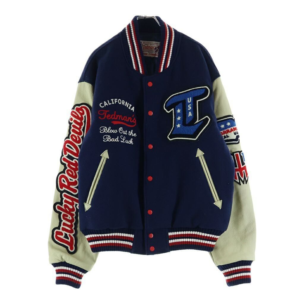TEDMAN TED COMPANY(テッドマン テッド相手) 大きさ:44 STADIUM JACKET 向こう正面紋章付き添い人 手なめし革うつり変わり ジップアップ 競技場上衣 米国海軍/象牙色【中古】【座標軸B】【カラーネイビー】【オンライン制限事項商いもの】
