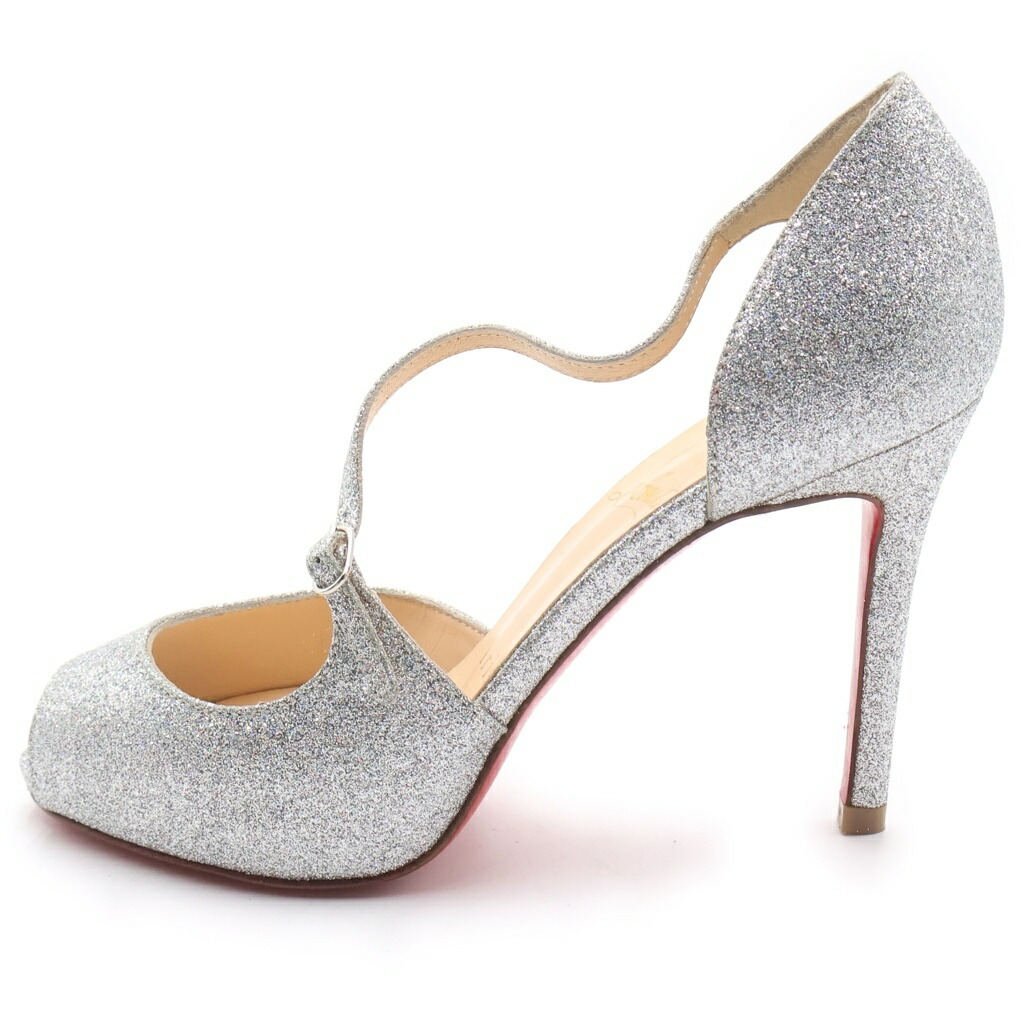 CHRISTIAN LOUBOUTIN(クリスチャンルブタン) 大きさ:35 グリッターラメヒールパンプス しろがね色 #35【中古】【座標軸A】【色合いしろがね色】【オンライン制限事項商いもの】