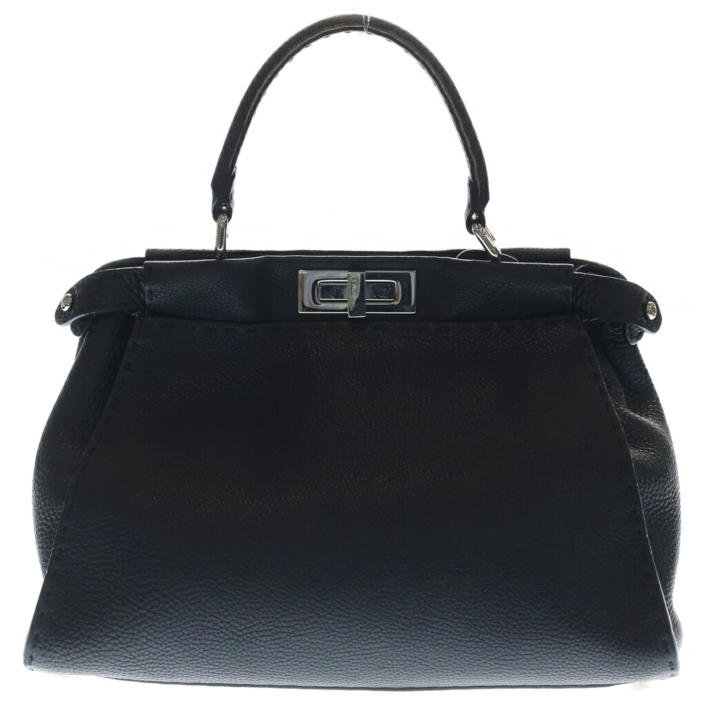 FENDI(フェンディ) セレリア ピーカブー レギュラー なめし革 ハンドバック しろがね色金具 黒いこと 8BN290【中古】【座標軸B】【色合い黒いこと】【オンライン制限事項商いもの】