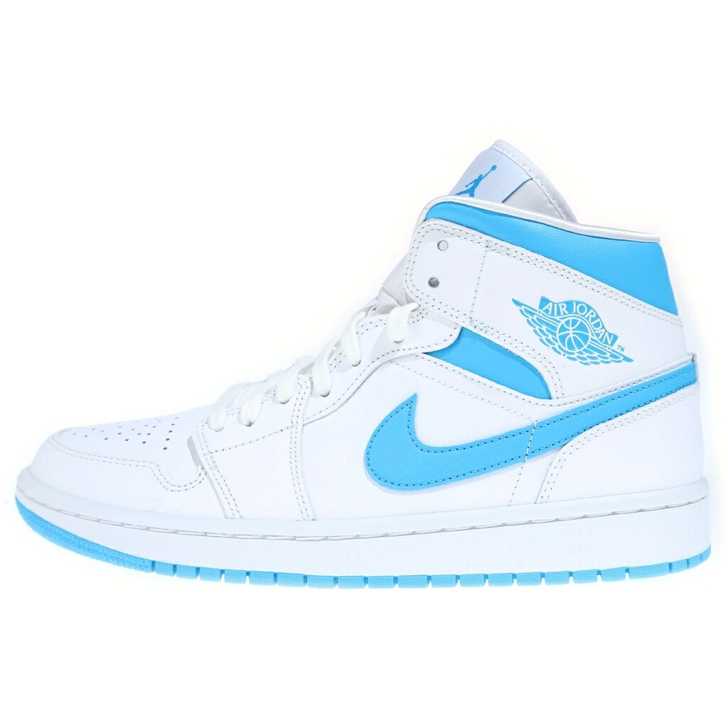 NIKE(ナイキ) 大きさ:27.0糎 WMNS AIR JORDAN 1 MID POWDERBLUE BQ6472-114 エアジョーダン 1 ミッド 黒色火薬青色 ノースカロライナ ハイカットスニーカー US10/27糎【新古品/中古】【座標軸S】【色合い白いこと】【オンライン制限事項商いもの】