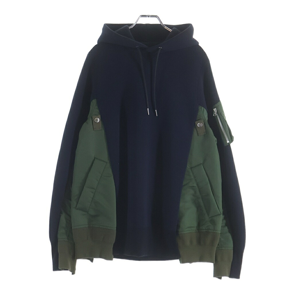 Sacai(サカイ) 大きさ:1 23AW HYBRID PARKA 変わり種 縛 プルオーバースウェットパーカー フーディー 米国海軍/カーキ SCM-057【中古】【座標軸A】【カラーネイビー】【オンライン制限事項商いもの】