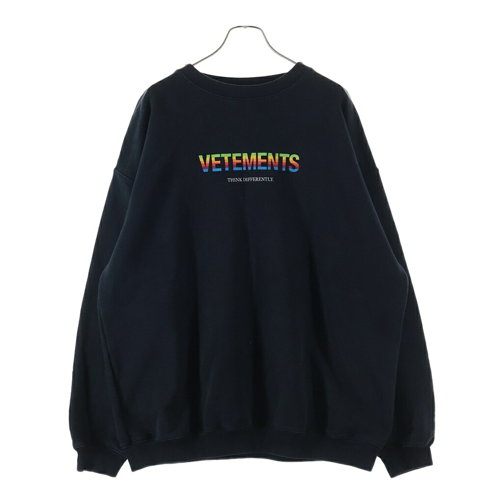 VETEMENTS(ヴェトモン) 大きさ:XL THINK DIFFERENTLY マルチカラーロゴクルーネックスウェット UE51TR630B 黒いこと【中古】【座標軸B】【色合い黒いこと】【オンライン制限事項商いもの】