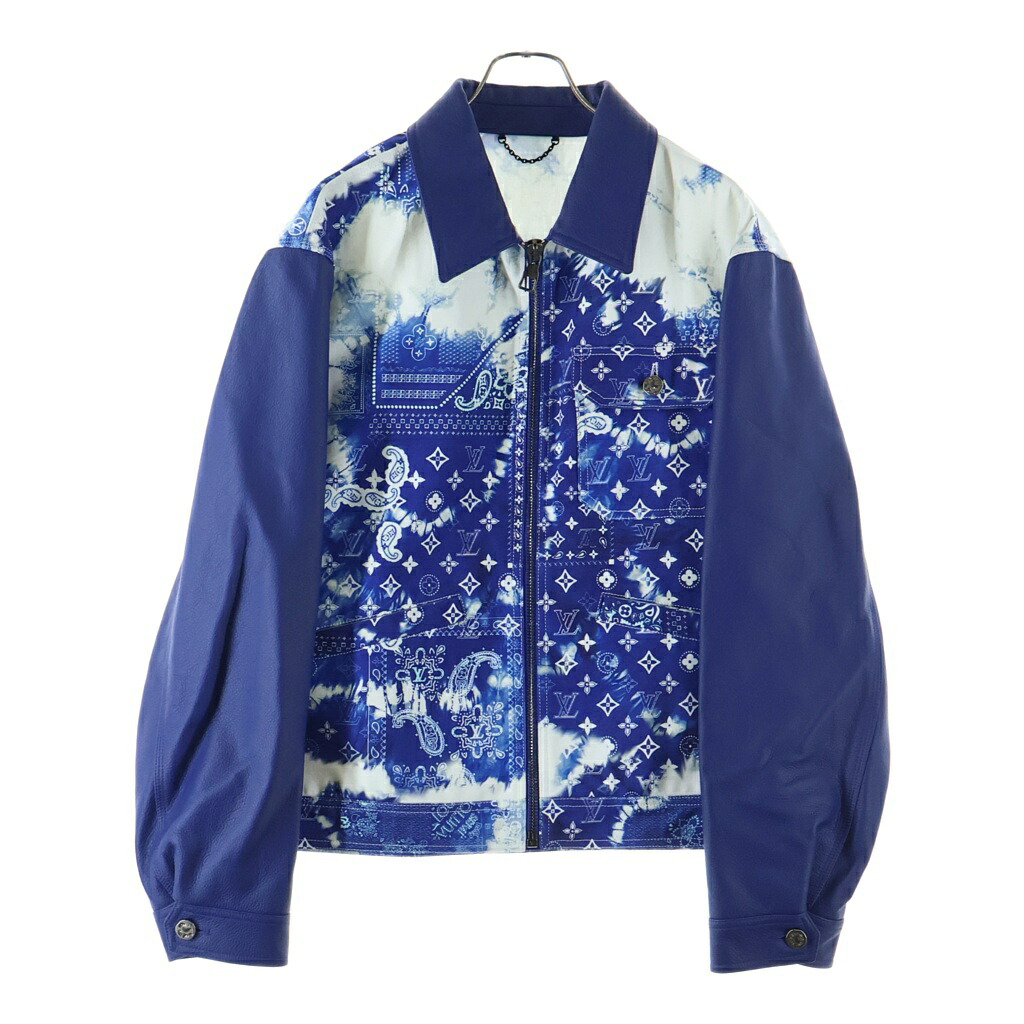 LOUIS VUITTON(ルイヴィトン) 大きさ:50 22AW モノグラムバンダナミックスレザーデニムブルゾンジャケット RM222M MJY HNL04E 青色【中古】【座標軸B】【色合い青色】【オンライン制限事項商いもの】