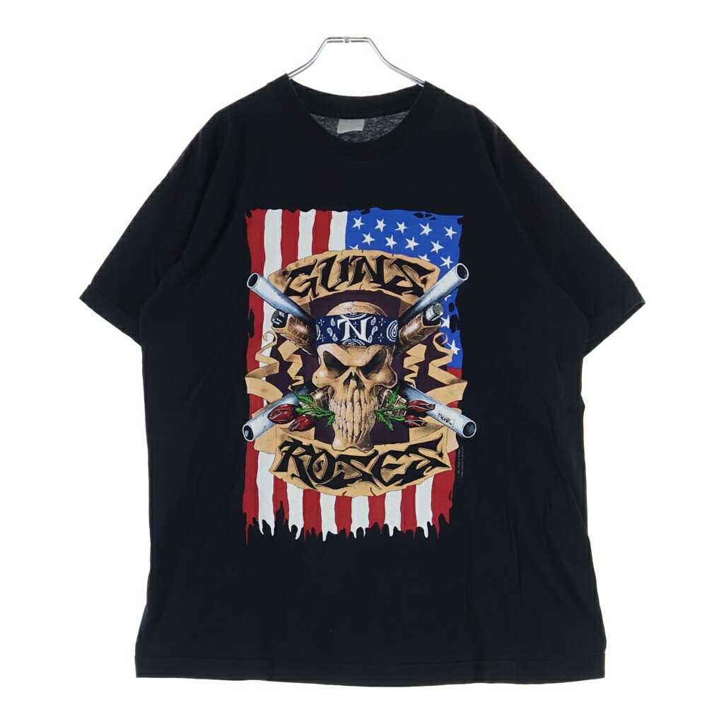 VINTAGE(ヴィンテージ) 90s GUNS ROSES USE YOUR ILLUSISON TOUR SKULL AMERICAN FLAG 労働者の一団のど首プルオーバー 黒いこと【中古】【座標軸B】【色合い黒いこと】【オンライン制限事項商いもの】