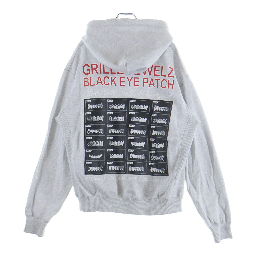 THE BLACK EYE PATCH(ブラックアイパッチ) サイズ:M GRILLZ JEWELZ GOLDTEETH HOODIE グリルズ ジュエルズ プルオーバーパーカー フーディー グレー【中古】【程度A】【カラーグレー】【取扱店舗BRING横浜ビブレ店】｜ブランド買取・販売　BRING