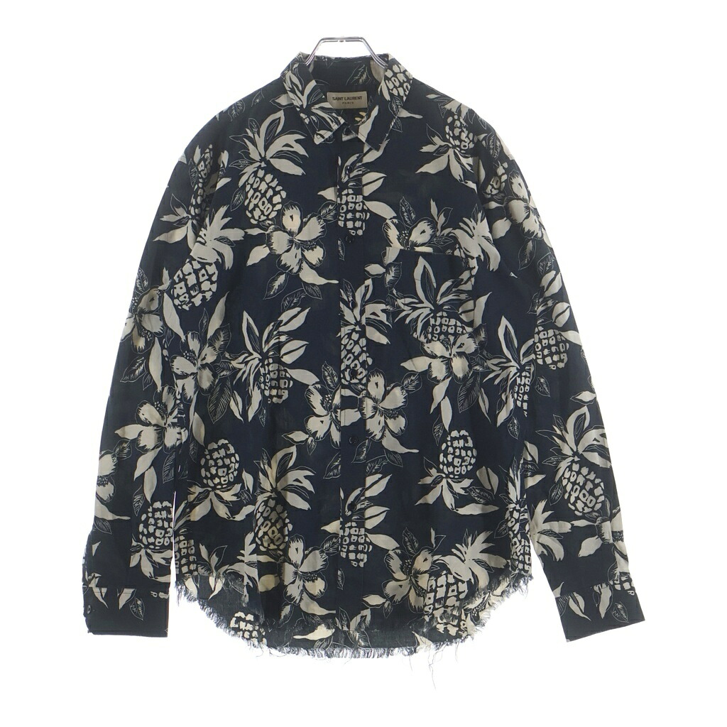SAINT LAURENT PARIS(サンローランパリ) 大きさ:40 16SS Hibiscus Rayon Shirt 411620 Y316P 不都合産業 カットオフ ハイビスカス長袖人絹プルオーバー 黒いこと【中古】【座標軸B】【色合い黒いこと】【取りまわしバス発着場新宿】