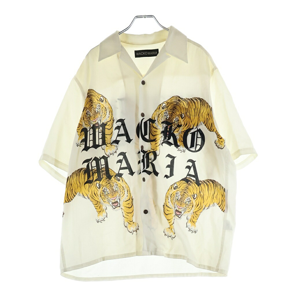 WACKO MARIA(ワコマリア) 大きさ:M ×TIM LEHI HAWAIIAN SHIRT 虎総柄 名取り草引きあげる半袖ハワイアンプルオーバー 白いこと/黄色【中古】【座標軸B】【色合い白いこと】【取りまわしバス発着場BRING横浜ビブレ店】
