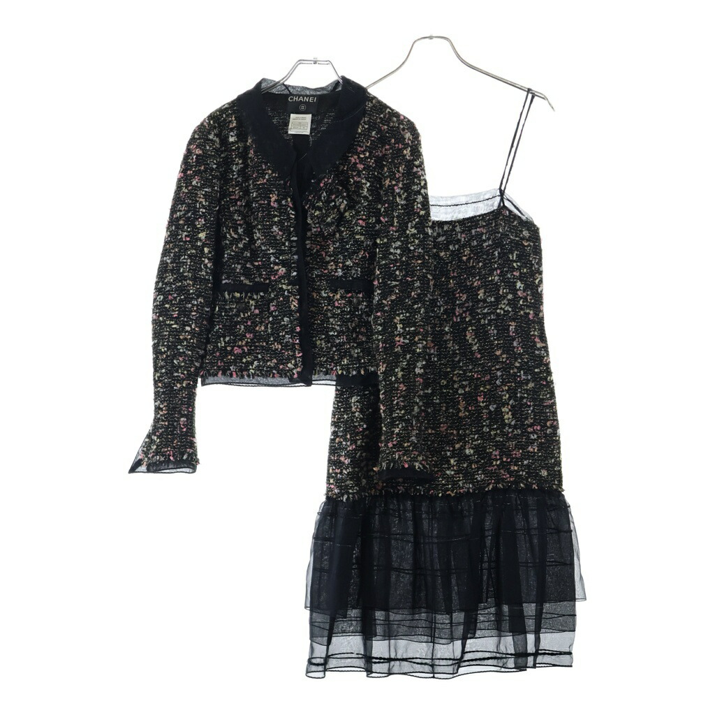 CHANEL(シャネル) 大きさ:38 04A セットアップ 羊毛 マルチ色合いツィード 上衣 ミディアムワンピース 黒いこと レディース P24749【中古】【座標軸B】【色合い黒いこと】【オンライン制限事項商いもの】