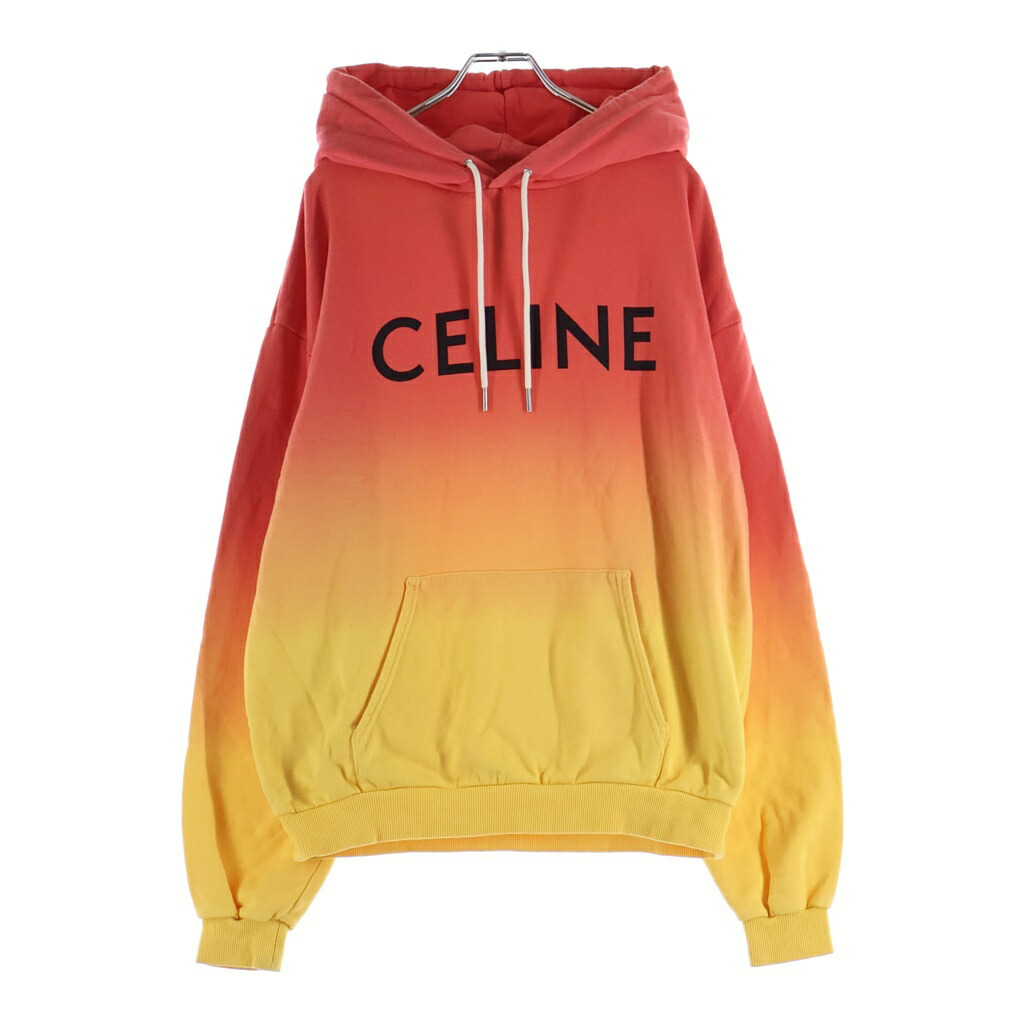 CELINE(セリーヌ) 大きさ:M 濫りがわしい ティーシャツパーカー フーディー 向こう正面ロゴタイプ グラデーション サン仕掛ける 2Y321658Y.20BD【中古】【座標軸B】【色合いオレンジ色】【取りまわしバス発着場新宿】
