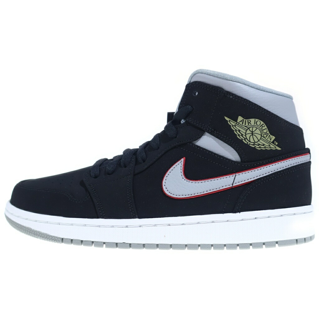 NIKE(ナイキ) 大きさ:27.0糎 AIR JORDAN 1 MID Black Particle Grey Gym Red 554724-060 エアジョーダン1 ミッド ブラックパーティクルグレージムレッド ミドルカットスニーカー US9/27糎【新古品/中古】【座標軸S】【色合い黒いこと】【オンライン制限事項商いもの】